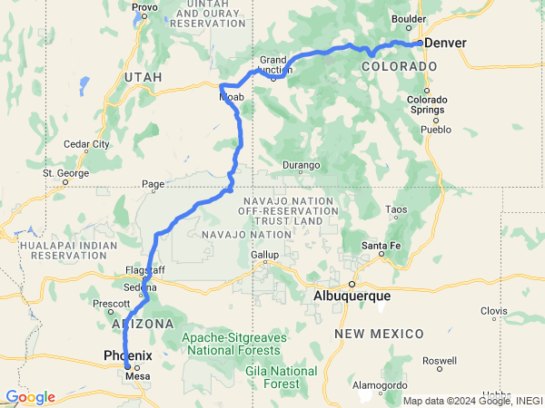 Map of Denver to Phoenix