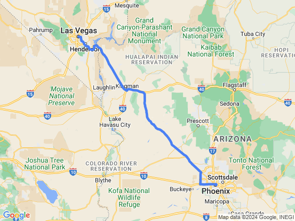 Map of Las Vegas to Phoenix