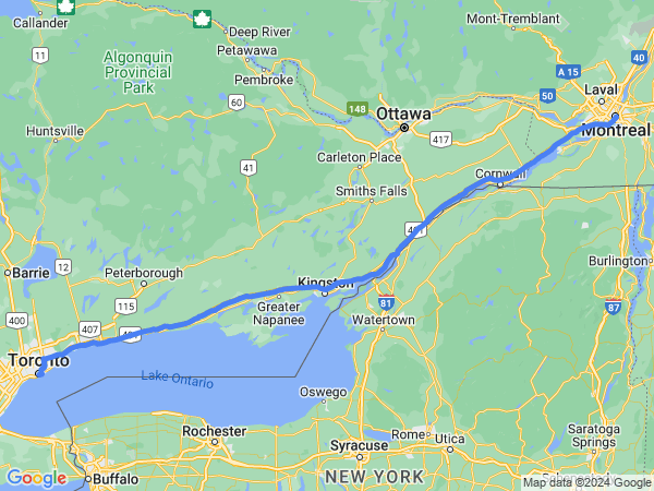Map of Montreal to Toronto