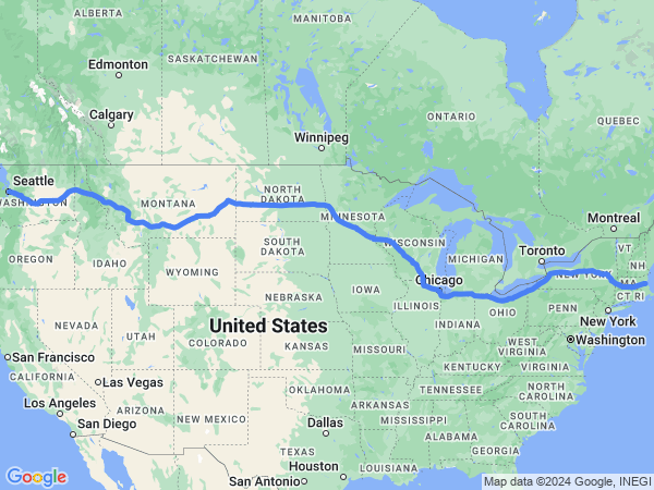 Map of Seattle to Boston