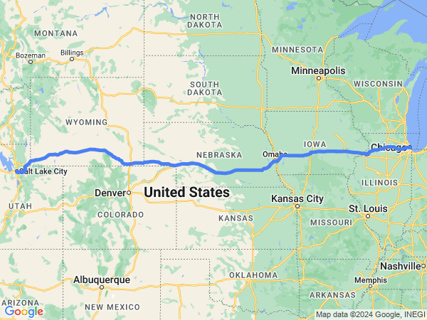 Map of Salt Lake City to Chicago