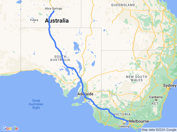 Map of Melbourne to Alice Springs