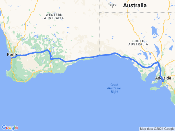 Map of Adelaide to Perth