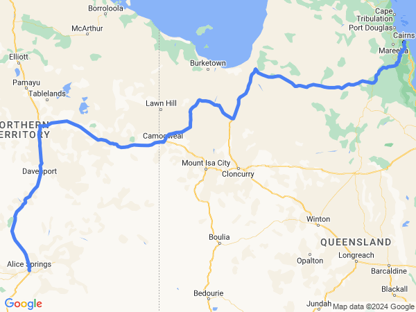Map of Cairns to Alice Springs