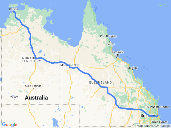 Map of Brisbane to Darwin