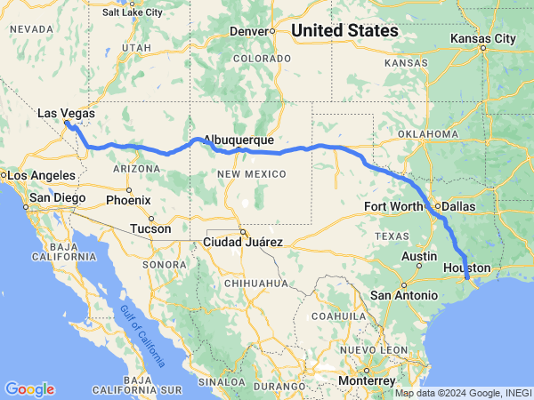 Map of Houston to Las Vegas