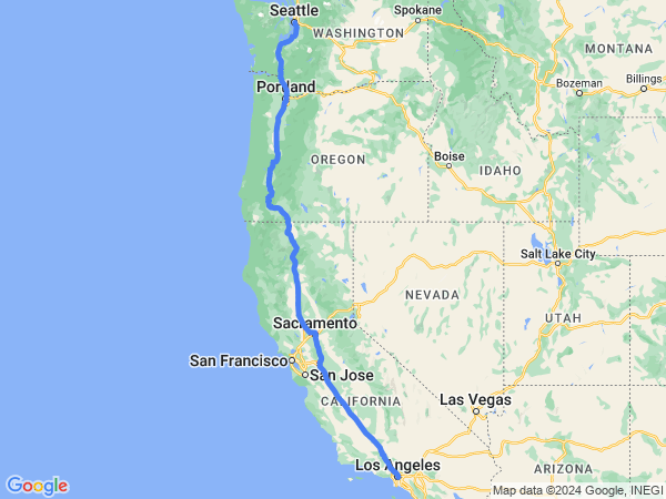 Map of Los Angeles to Seattle