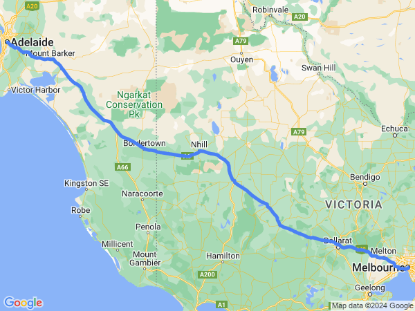 Map of Adelaide to Melbourne