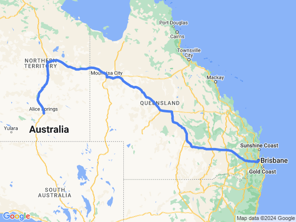 Map of Brisbane to Alice Springs