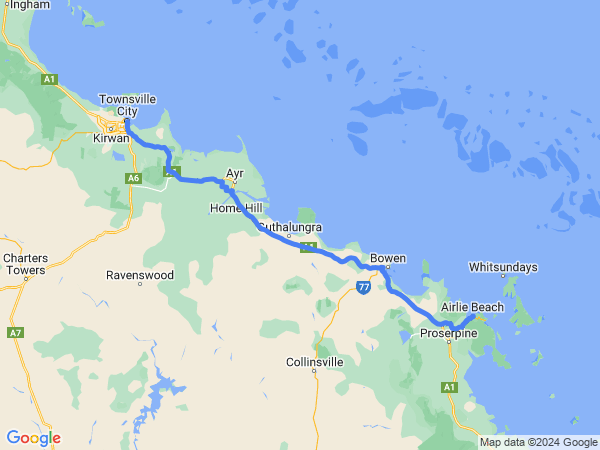 Map of Airlie Beach to Townsville