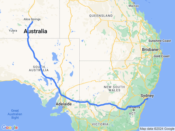 Map of Alice Springs to Sydney