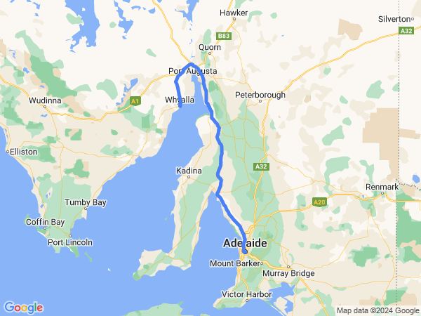 Map of Whyalla to Adelaide