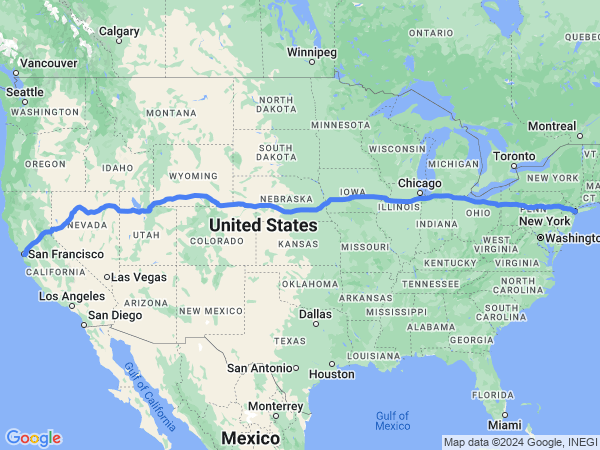 Map of San Francisco to New York