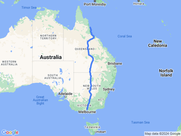 Map of Melbourne to Cairns