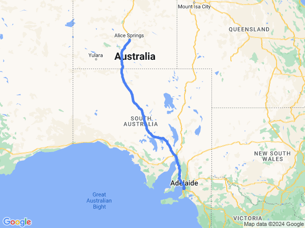 Map of Adelaide to Alice Springs