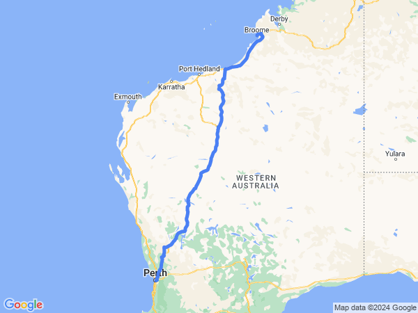 Map of Perth to Broome
