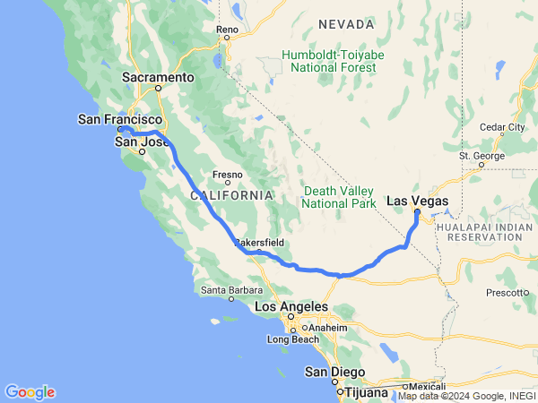 Map of Las Vegas to San Francisco