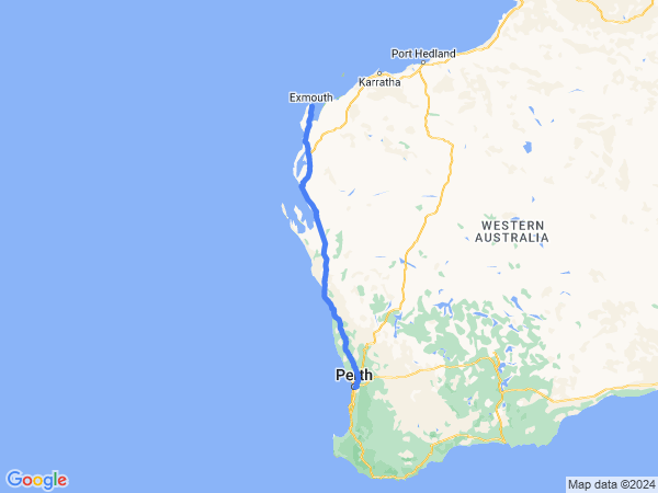 Map of Exmouth to Perth
