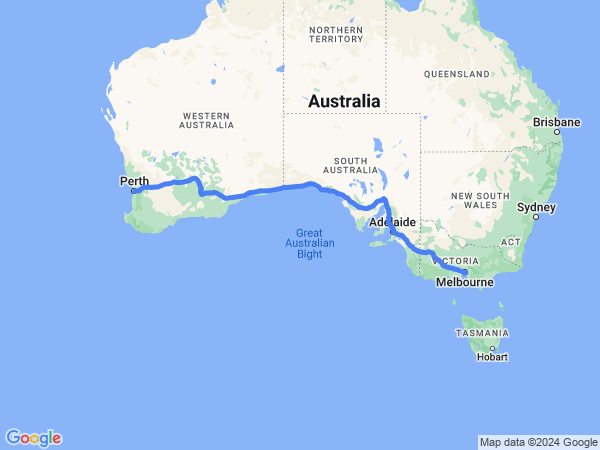 Map of Perth to Melbourne