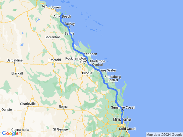 Map of Airlie Beach to Brisbane