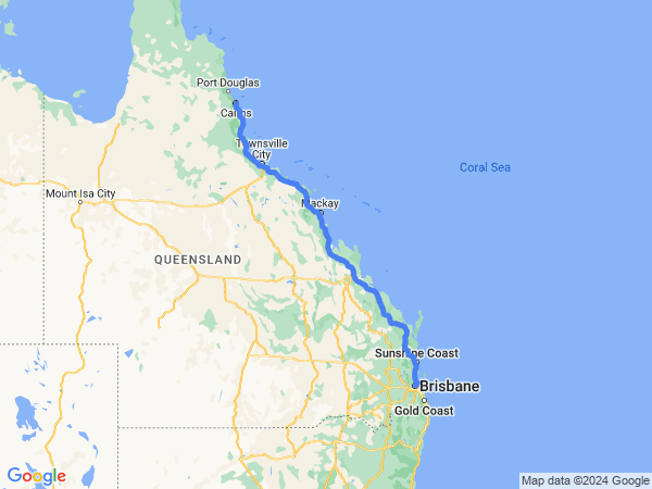 Map of Cairns to Brisbane
