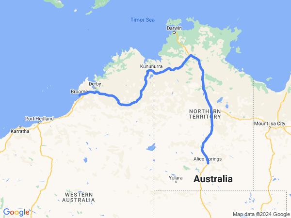 Map of Alice Springs to Broome