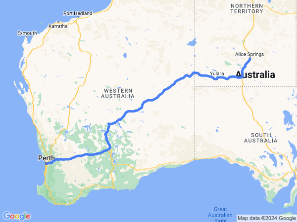 Map of Alice Springs to Perth