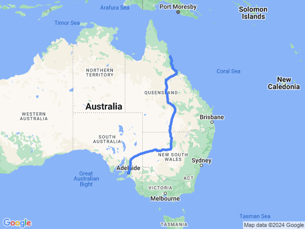 Map of Cairns to Adelaide