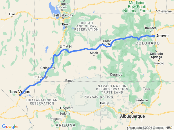 Map of Las Vegas to Denver