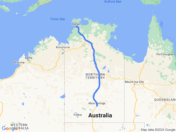 Map of Alice Springs to Darwin