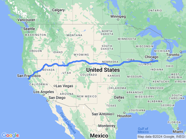 Map of Elkhart to San Francisco