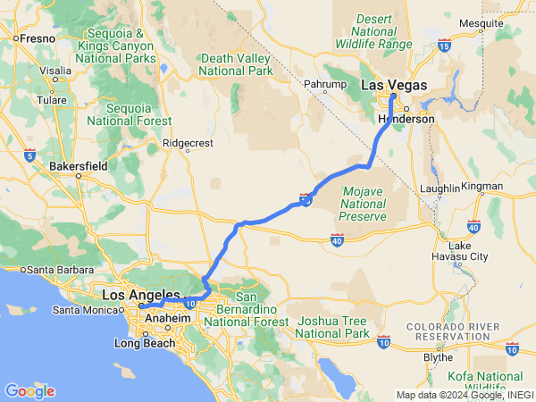 Map of Las Vegas to Los Angeles