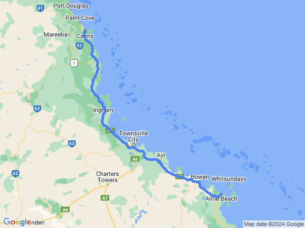 Map of Cairns to Airlie Beach