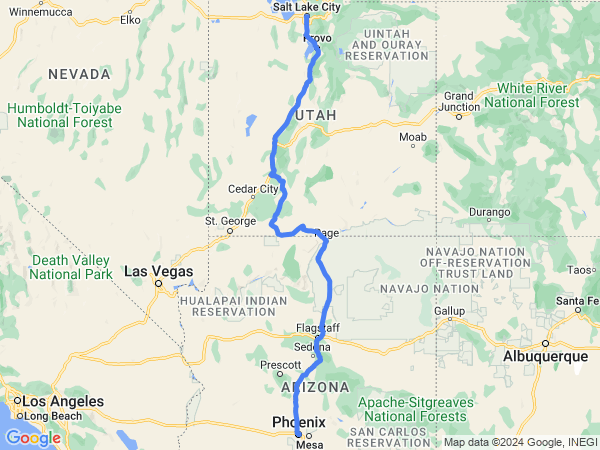 Map of Phoenix to Salt Lake City
