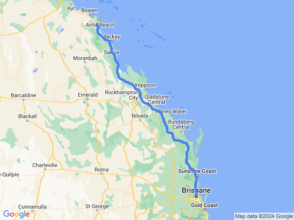 Map of Proserpine to Brisbane