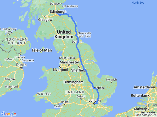 Map of London to Edinburgh