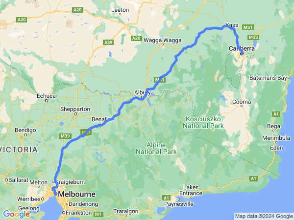 Map of Melbourne to Canberra