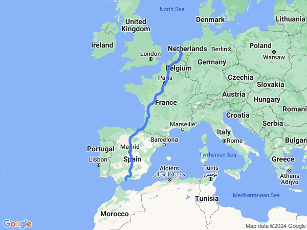Map of Malaga to Amsterdam