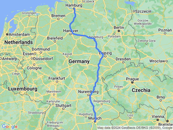 Map of Munich to Hamburg