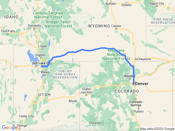 Map of Denver to Salt Lake City