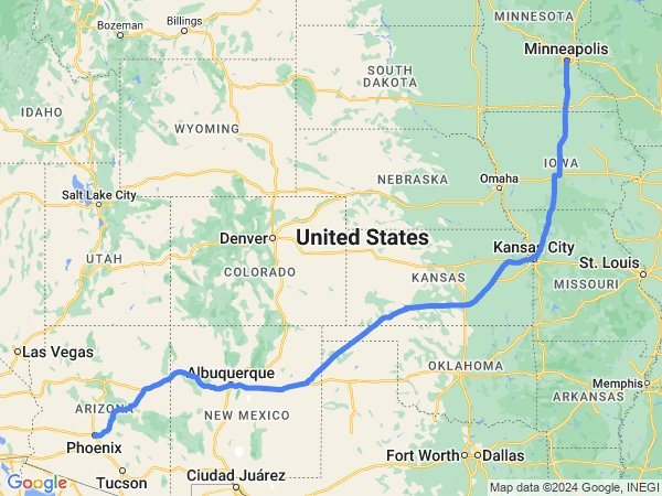 Map of Minneapolis to Scottsdale