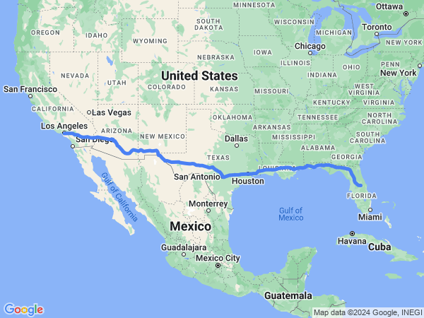 Map of Los Angeles to Orlando