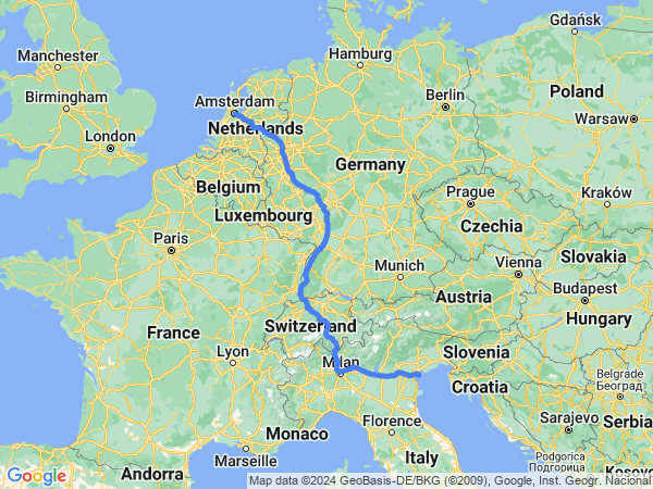Map of Venice to Amsterdam