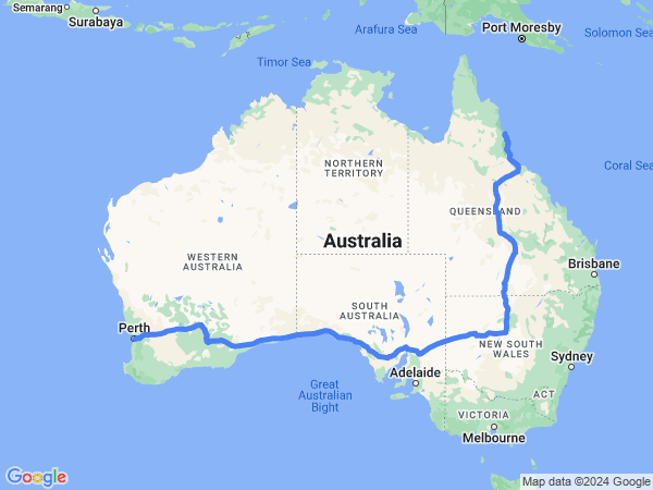 Map of Perth to Cairns