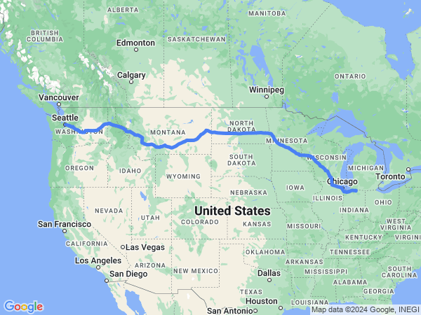 Map of Elkhart to Seattle