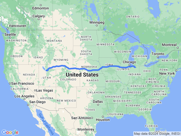 Map of Nappanne to Salt Lake City