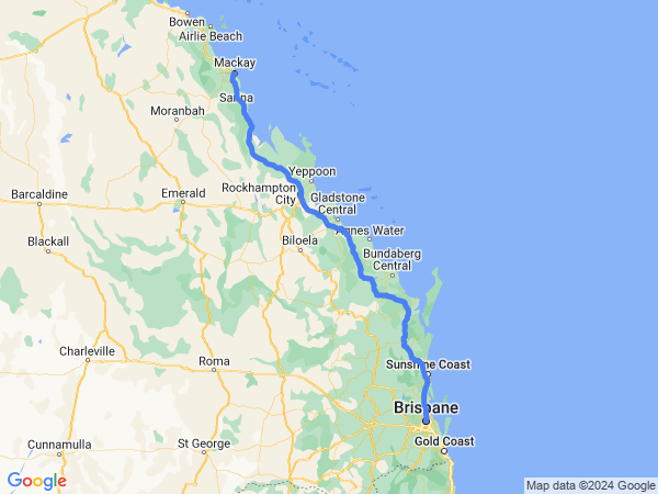 Map of Mackay to Brisbane