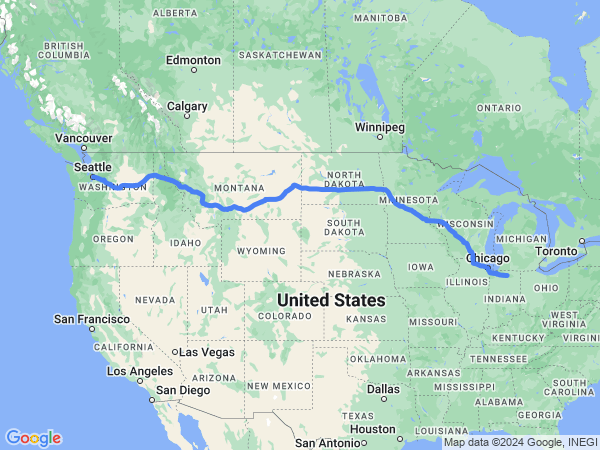 Map of Nappanne to Seattle