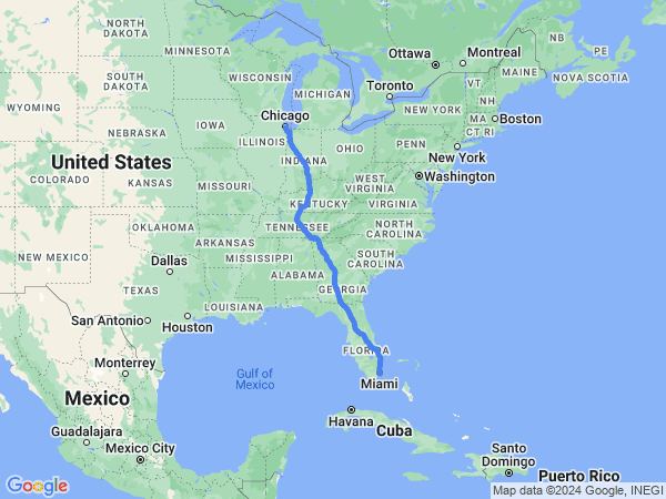 Map of Miami to Chicago