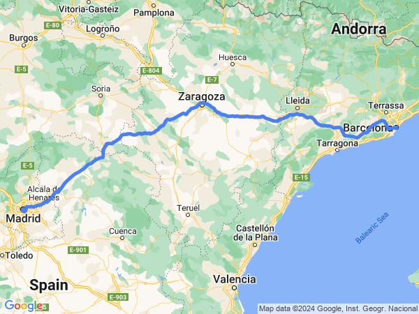 Map of Madrid to Barcelona